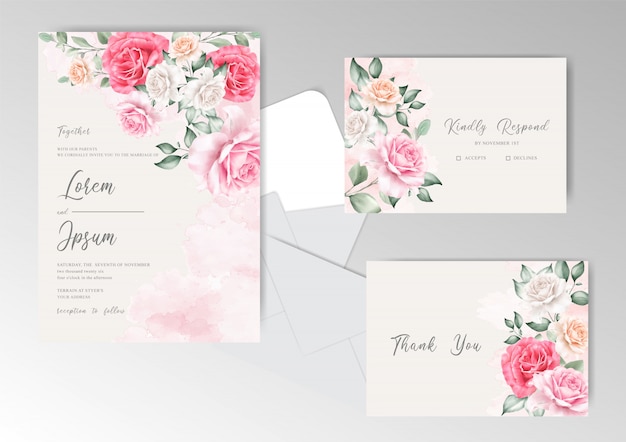 Beautiful Watercolor Floral Wedding Invitation Cards Template