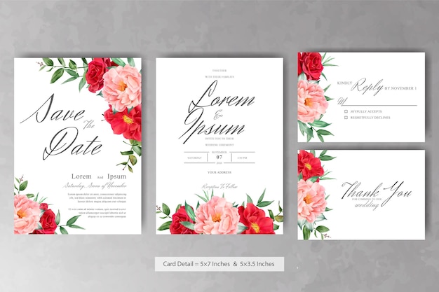 Beautiful Watercolor Floral Wedding Invitation Set with Hand Drawn Peony and Leaves