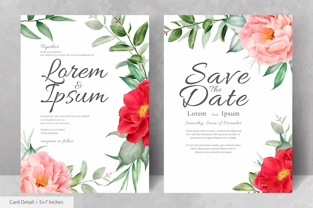 Beautiful Watercolor Floral Wedding Invitation Set with Hand Drawn Peony and Leaves