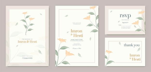 Beautiful watercolor floral wedding invitation template premium vector