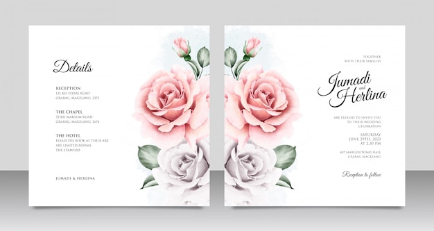 Beautiful watercolor floral wedding invitation templates