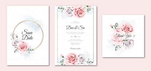 Beautiful watercolor floral wedding invitation templates