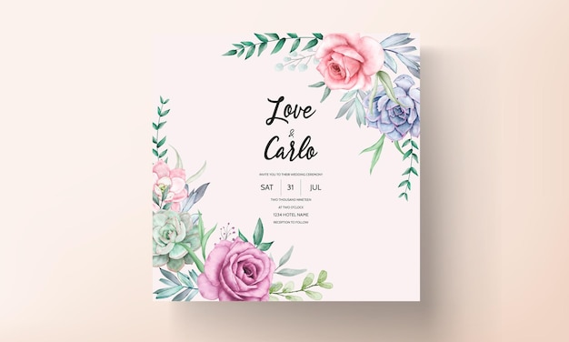 Beautiful watercolor floral wreath wedding  invitation card