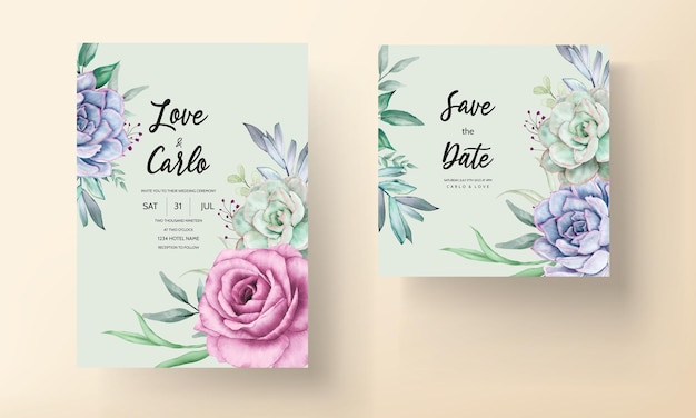 Beautiful watercolor floral wreath wedding  invitation card