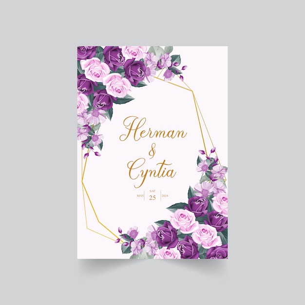 Beautiful watercolor floral wreath wedding invitation card