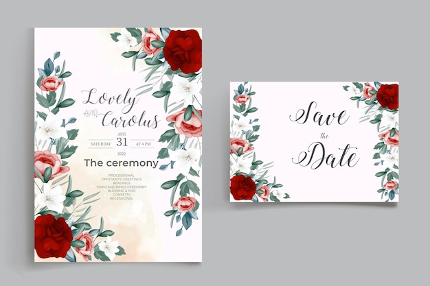 Vector beautiful watercolor floral wreath wedding invitation card