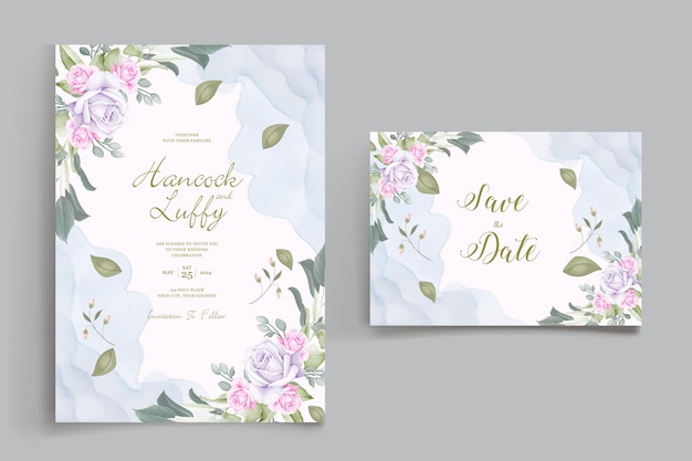 Beautiful watercolor floral wreath wedding invitation card