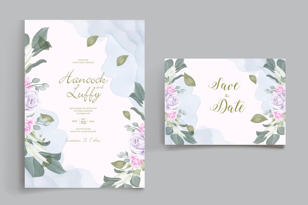 Beautiful watercolor floral wreath wedding invitation card