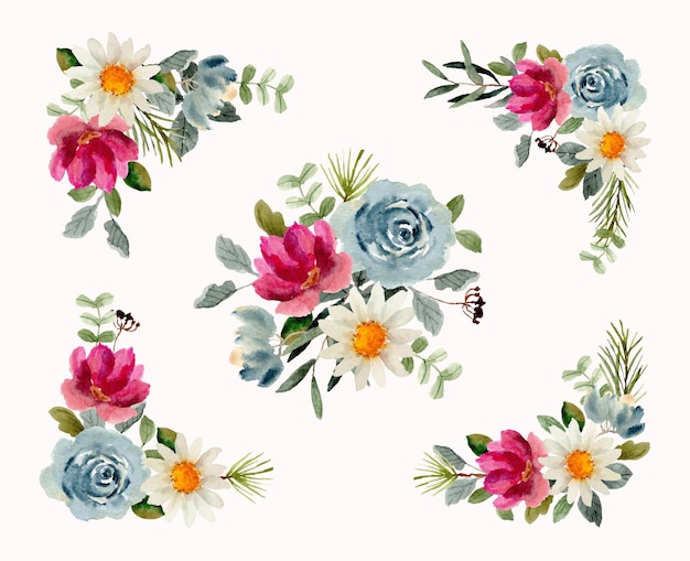 Vector beautiful watercolor flower arrangement collection