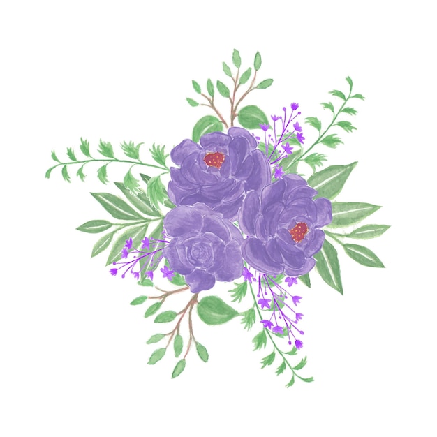 Vector beautiful watercolor flower bouquet with purple flowers