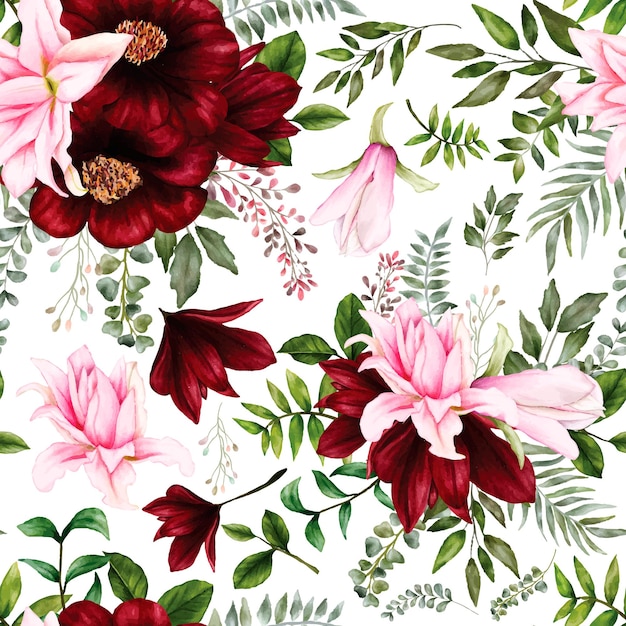 Beautiful watercolor flower seamless pattern