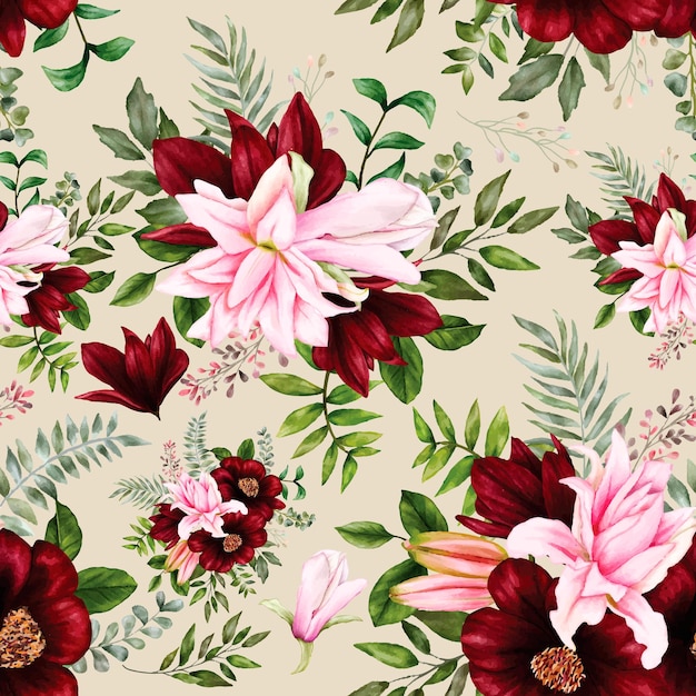 Beautiful watercolor flower seamless pattern