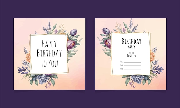 beautiful watercolor flowers and leaves birthday party poster design