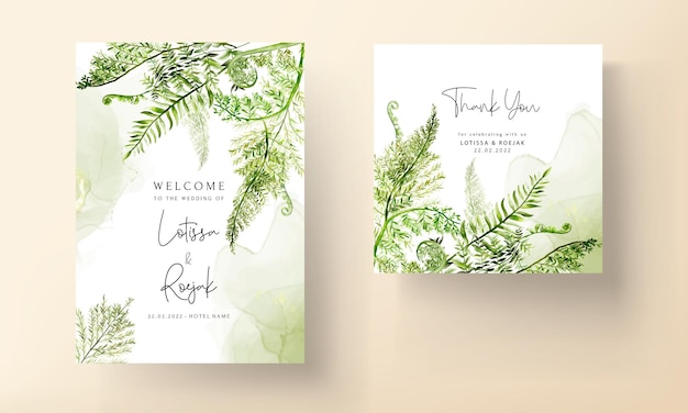 Vector beautiful watercolor greenery fern leaves wedding invitation card