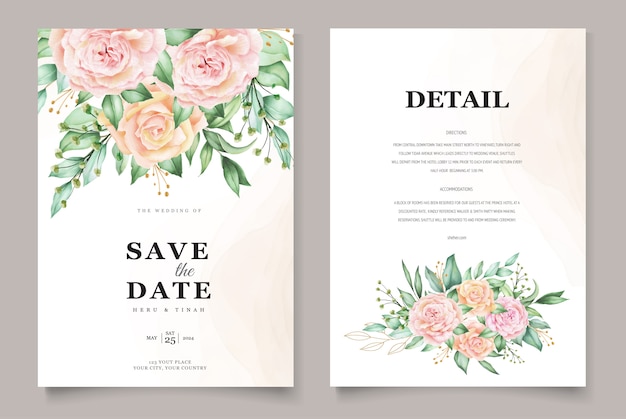 Beautiful watercolor leaves wedding card template