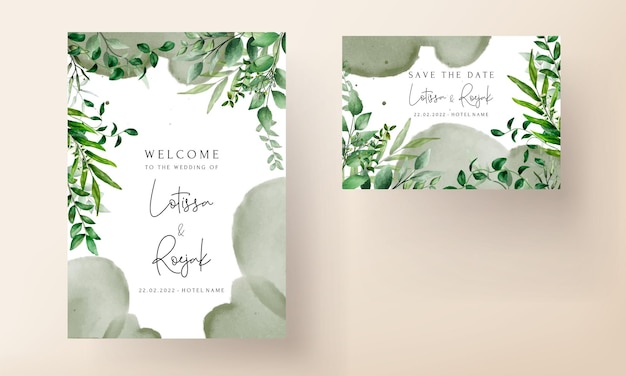 Beautiful watercolor leaves wedding invitation card template