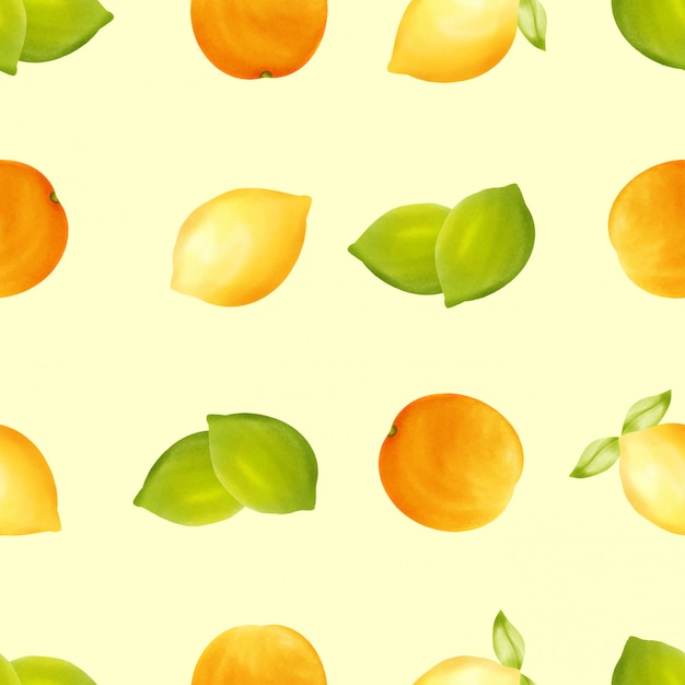 Modello senza cuciture di bella acquerello giallo limone frutta