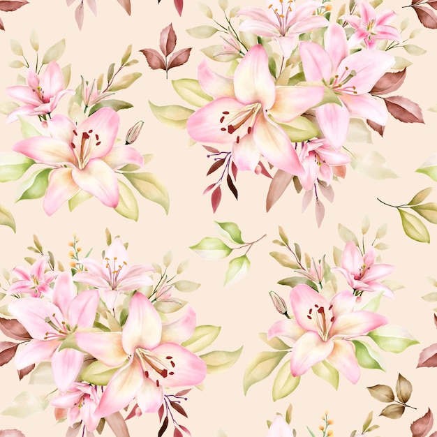 beautiful watercolor lily seamless pattern