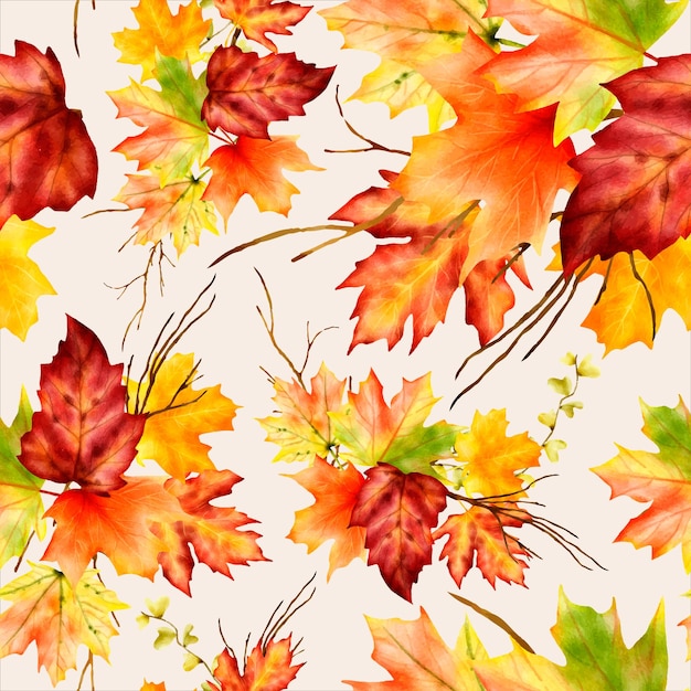 beautiful watercolor maple leaves floral seamless pattern