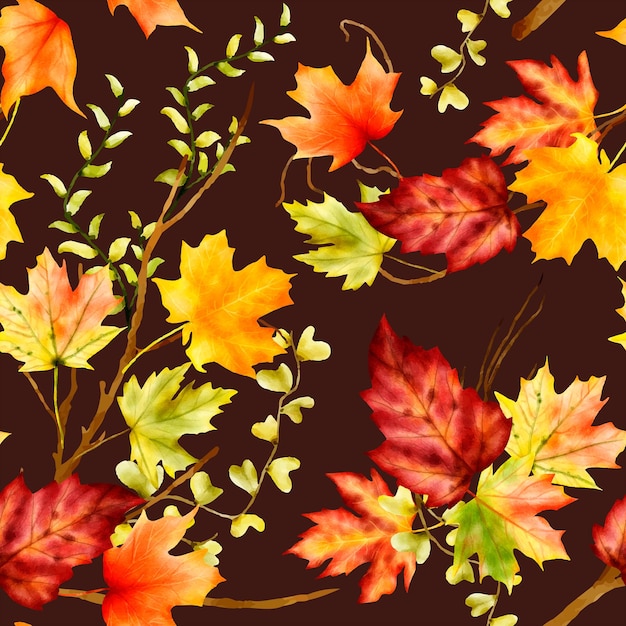 beautiful watercolor maple leaves floral seamless pattern