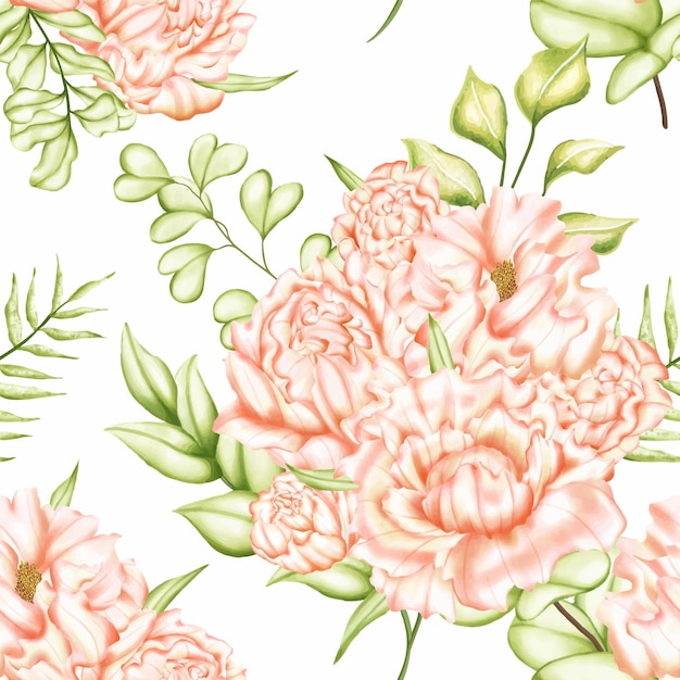 Beautiful watercolor peony flower seamless pattern