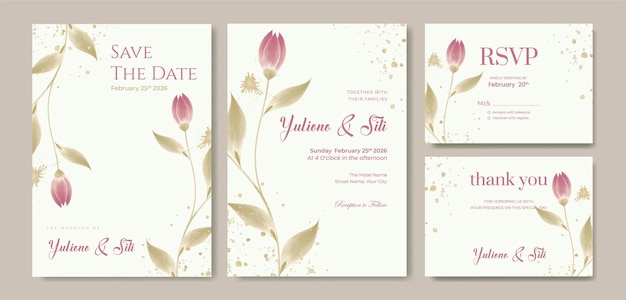 beautiful watercolor red floral wedding invitation template premium vector