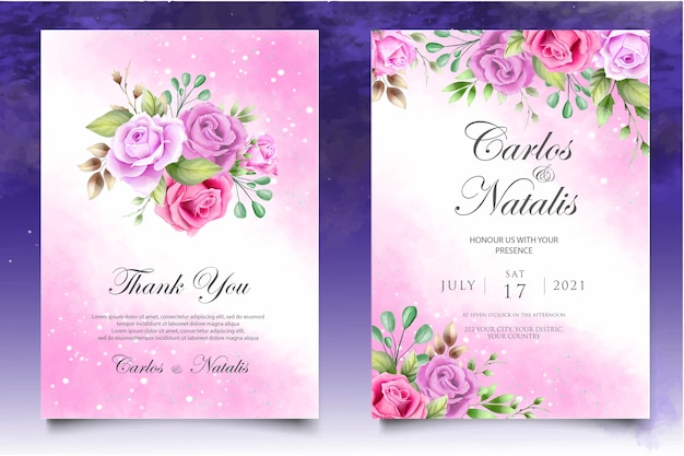 美しい水彩バラの招待カードテンプレート