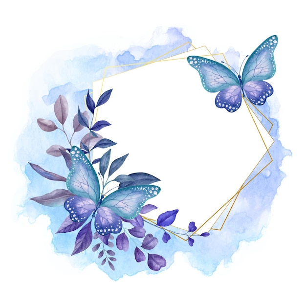 Beautiful watercolor spring floral frame with lovely butterflies