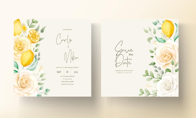 Vector beautiful watercolor summer floral leaves wedding invitation card template