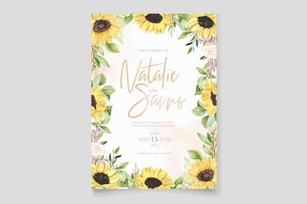 Vector beautiful watercolor sun flower invitation card