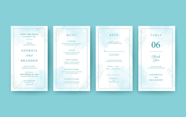 Vector beautiful watercolor vertical wedding invitation for mobile