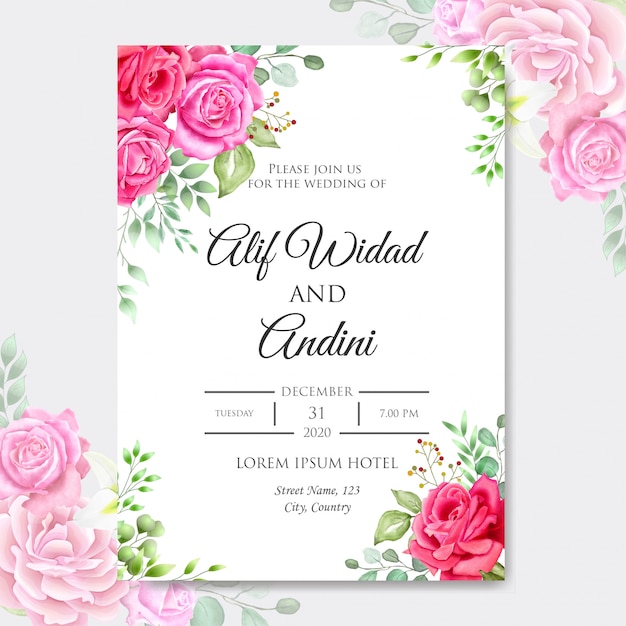 Beautiful watercolor wedding card design template