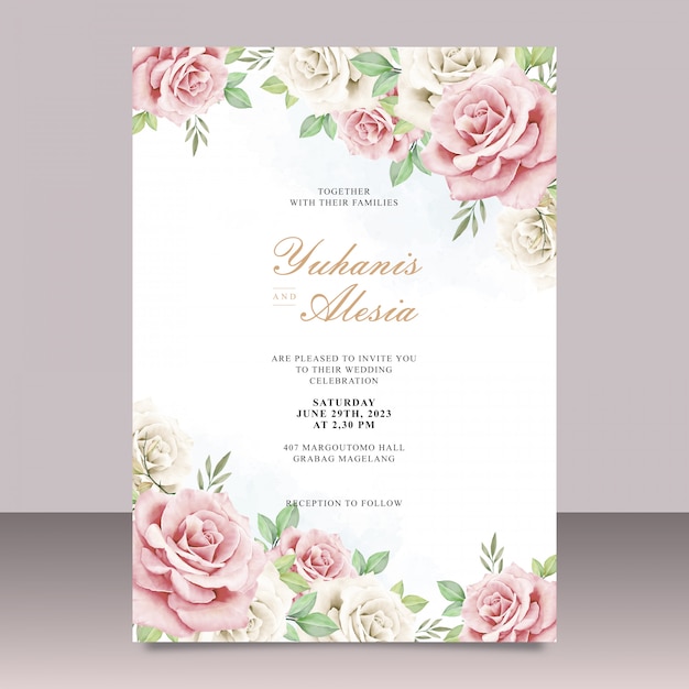 Beautiful watercolor wedding card template with floral design