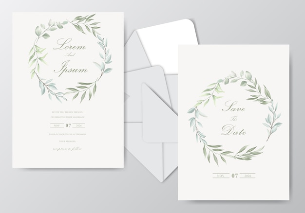 Beautiful watercolor wedding card template with Foliage