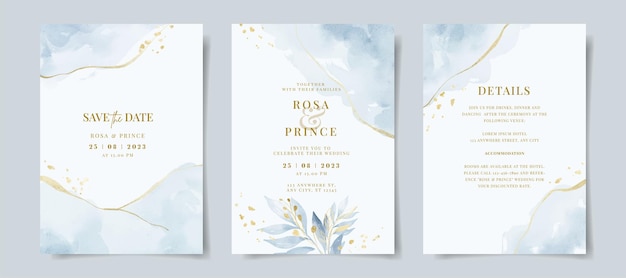 Beautiful watercolor on wedding invitation card template set