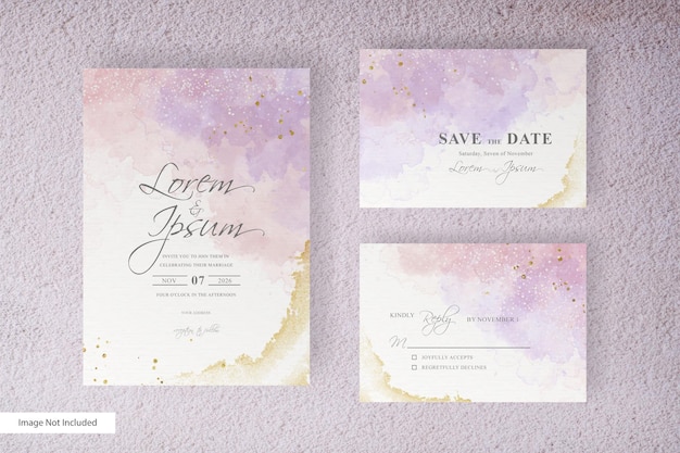 Beautiful watercolor wedding invitation card template with abstract hand drawn dynamic fluid and hand painted watercolor splash