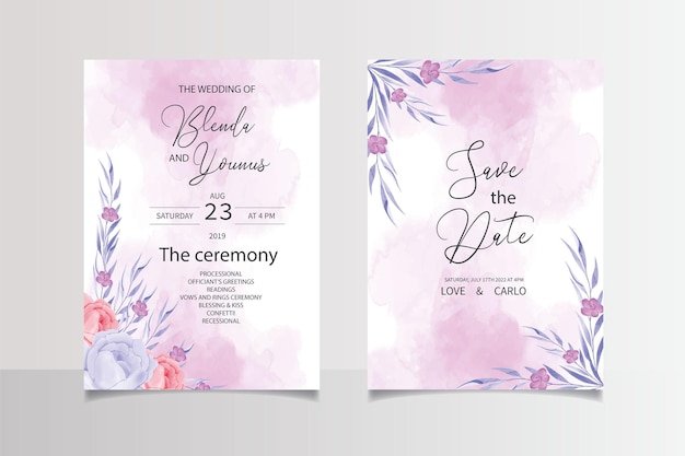 美しい水彩画の結婚式の招待カードのテンプレート