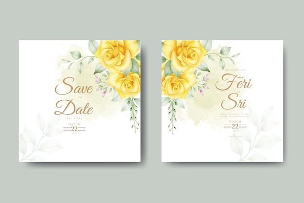 Vector beautiful watercolor wedding invitation card with floral leaves