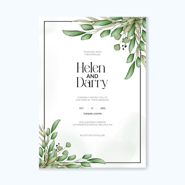 Beautiful watercolor wedding invitation card