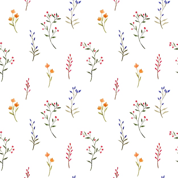 Vector beautiful watercolor wild flowers as seamless pattern.