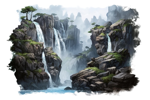 Beautiful Waterfall Vector Illustration Perfect for Any Design Project with a Natural Twist