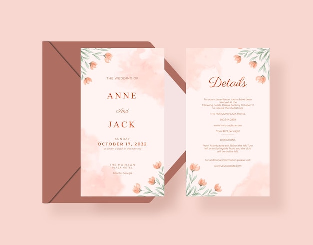 아름다운 웨딩 카드 및 세부 정보 카드 템플릿