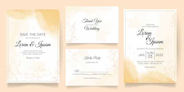 Vector beautiful wedding card invitation template set with splash watercolor