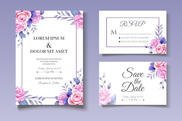 Beautiful wedding card set with elegant floral leaves