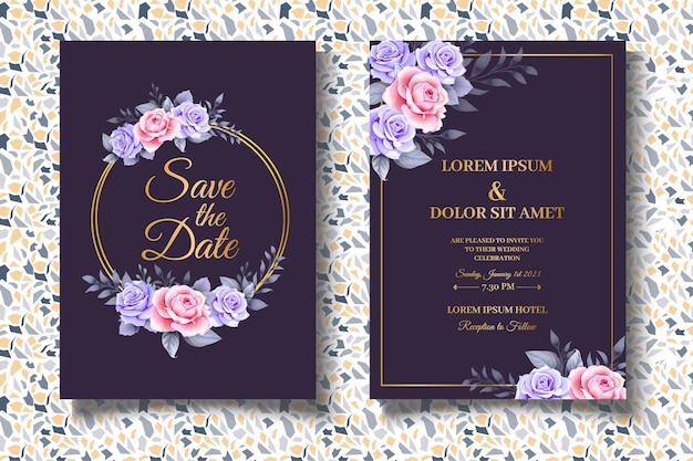 Beautiful wedding card set with elegant floral leaves