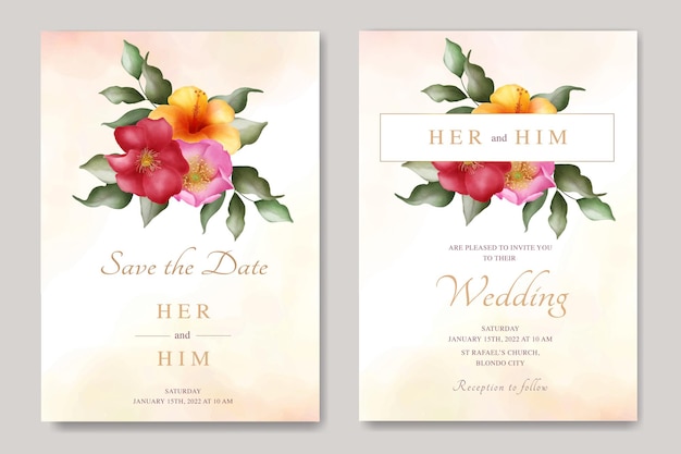 Beautiful wedding card template with floral watercolor