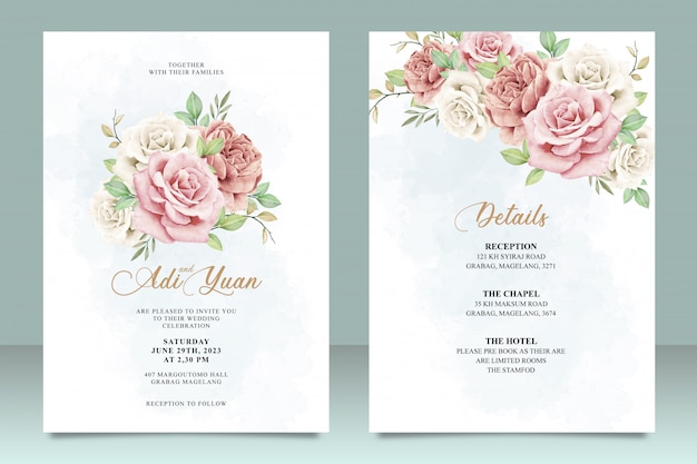 Vector beautiful wedding card template with flowers and leaves design