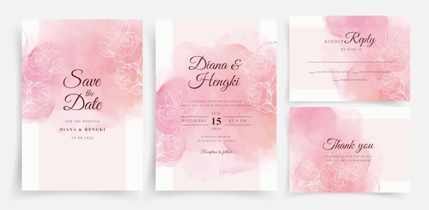 꽃 라인으로 아름 다운 웨딩 카드 수채화