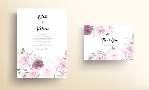 Beautiful wedding card with beautiful soft flowers