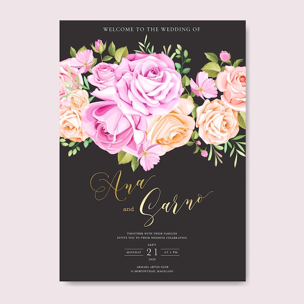 Beautiful wedding card with flowers and leaves